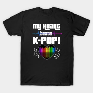 My Heart beats K-POP with heart beat and audio beats for dark bg T-Shirt